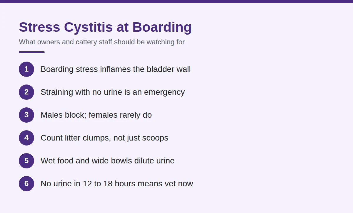 Summary card: Stress Cystitis at Boarding